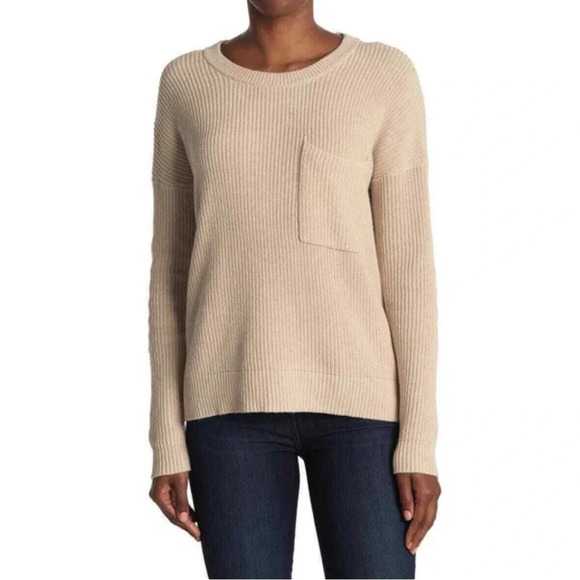 Madewell Thompson Pocket Pullover Sweater, Sz XXS, Heather Fawn, Cotton, Cream - Picture 1 of 8